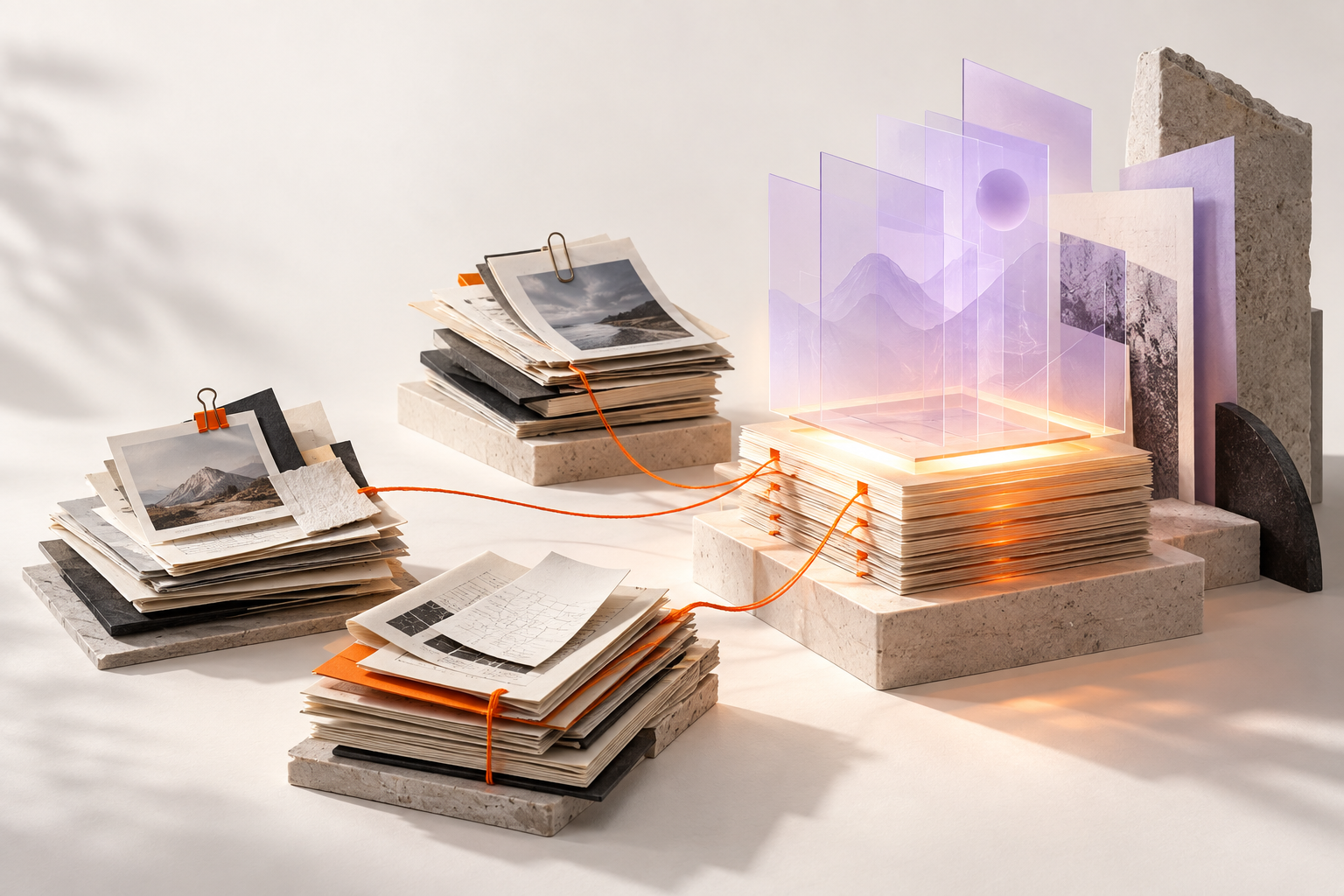 Shared stacks of documents connected to a growing knowledge space